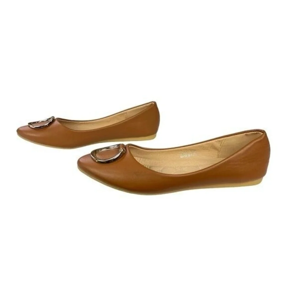Milano Ballet Flats‎ Pointed Toe Gold Ring Preppy Parisian Quiet Luxury Chic 9